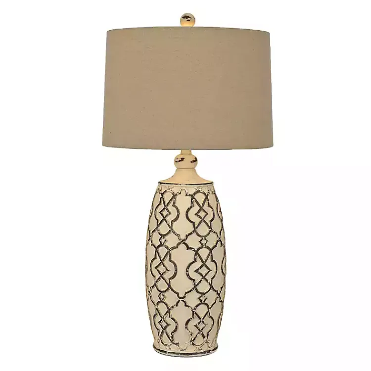 Table Lamps-Kirklands Home Distressed Cream Lilly Table Lamp Tan