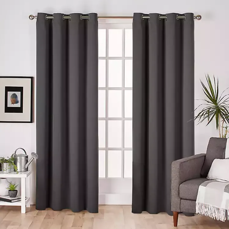 Curtains & Drapes-Kirklands Home Charcoal Sateen Curtain Panel Set, 96 in. Gray