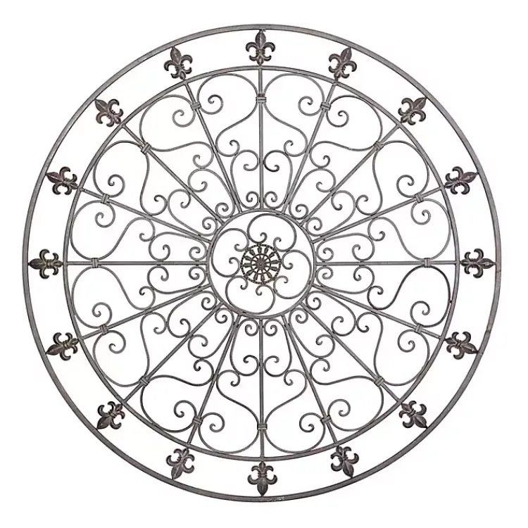 Wall Plaques-Kirklands Home Antique Fleur-de-Lis Medallion Metal Wall Plaque Black