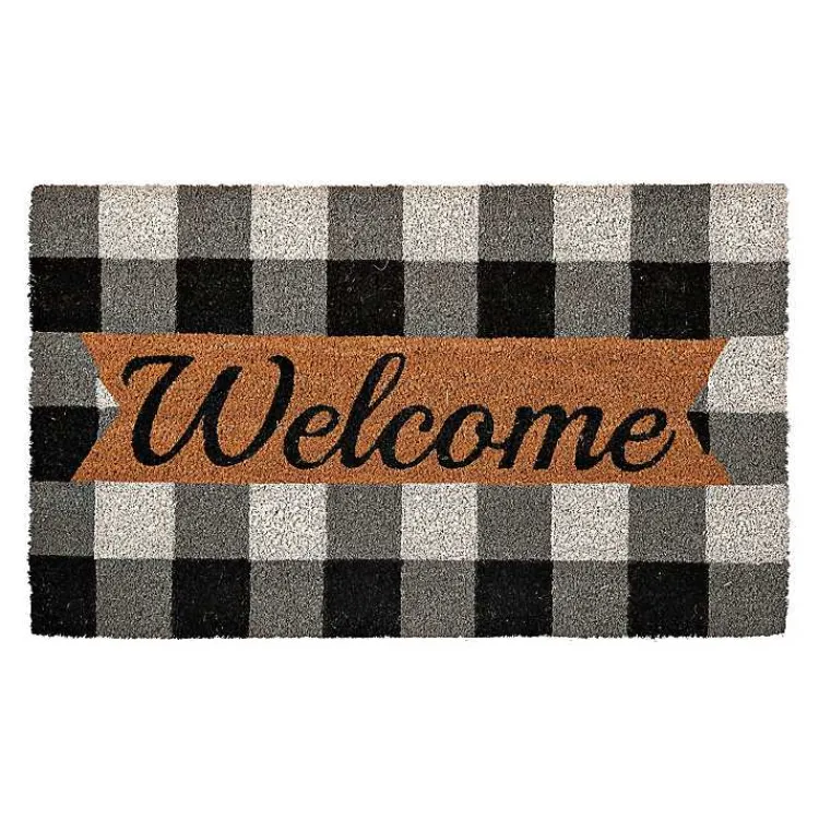 Doormats-Kirklands Home Black And White Buffalo Check Welcome Mat