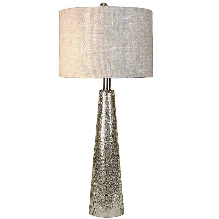Table Lamps-Kirklands Home Silver Mercury Glass Cone Table Lamp White