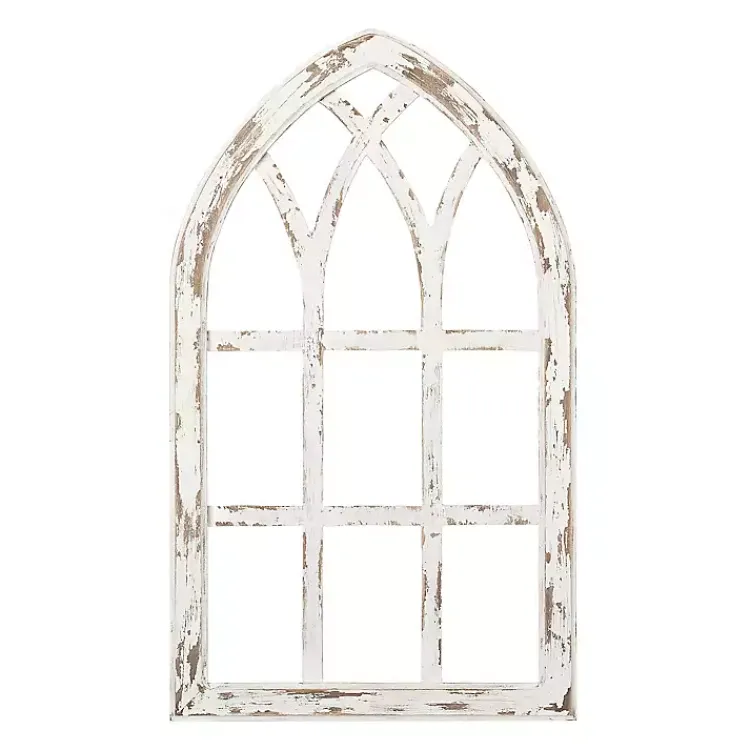 Wall Plaques-Kirklands Home Antiqued Window Pane Arch Plaque White