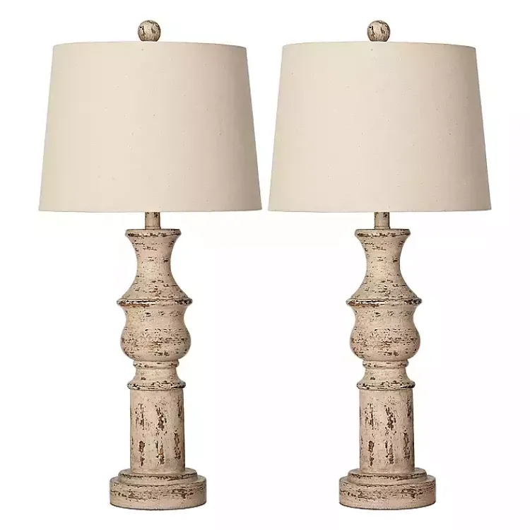 Table Lamps-Kirklands Home Distressed Cream Table Lamps, Set of 2 Tan