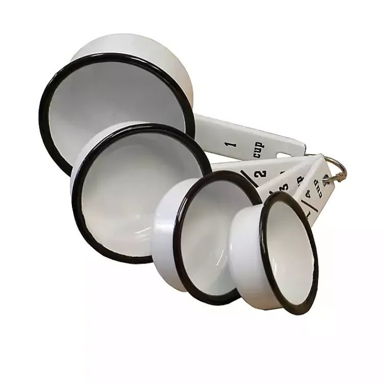 Kitchen Accessories-Kirklands Home White and Black Metal Enamelware Measuring Cup Set