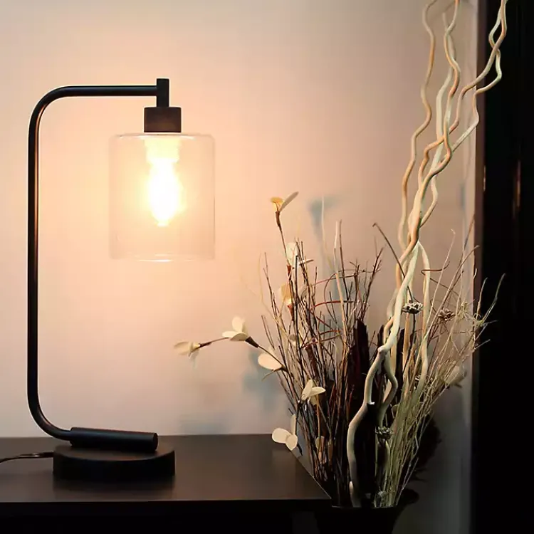 Table Lamps-Kirklands Home Industrial Black Iron Desk Lamp Clear