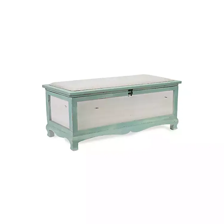 Benches & Ottomans-Kirklands Home Seafoam Shabby Chic Storage Bench Green