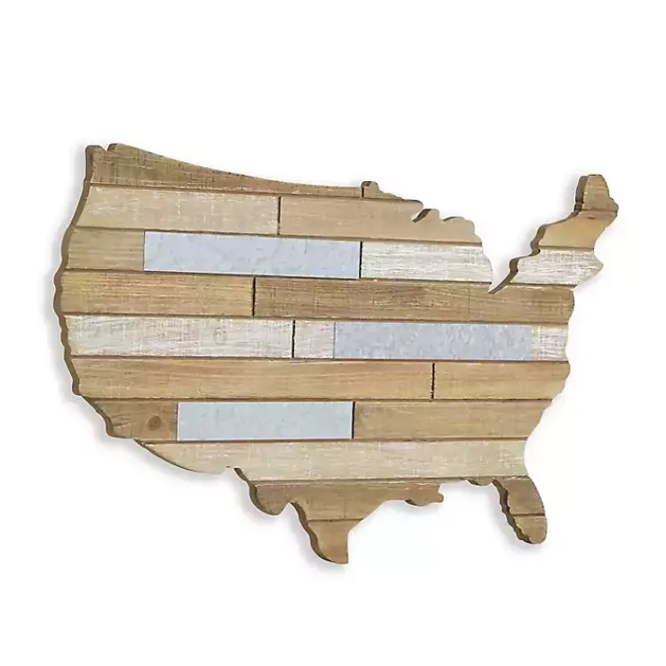 Wall Plaques-Kirklands Home Wood and Metal Plank USA Map Wall Plaque