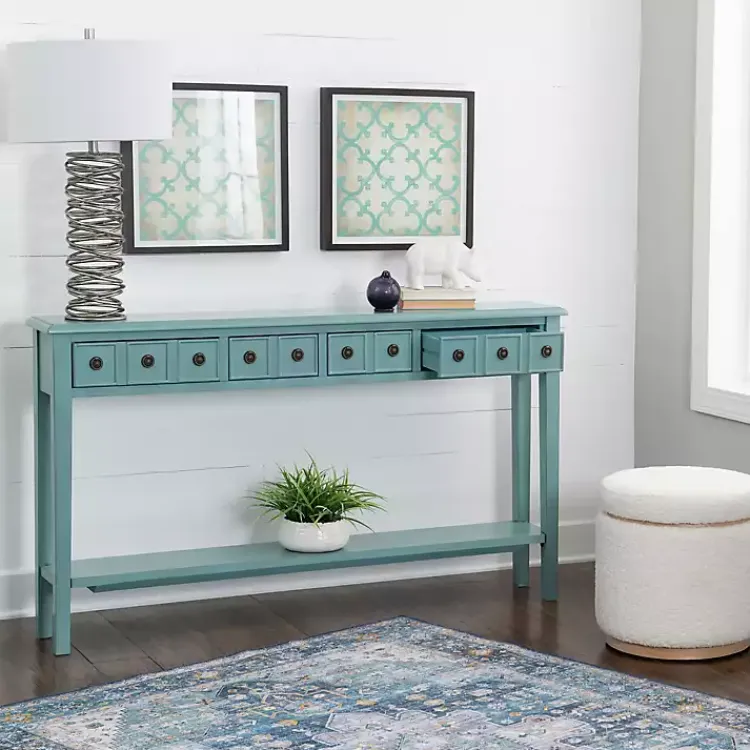 Console Tables-Kirklands Home Paloma Teal 4-Drawer Console Table Green