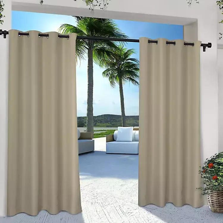 Outdoor Curtains-Kirklands Home Taupe Eliza Outdoor Curtain Panel Set, 96 in. Tan