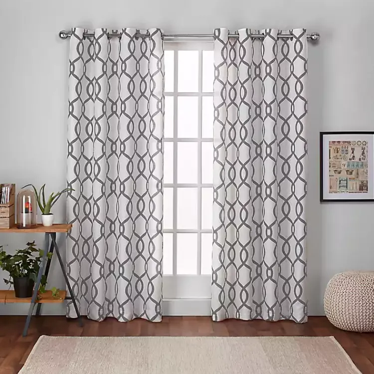 Curtains & Drapes-Kirklands Home Gray Kenzie Curtain Panel Set, 96 in