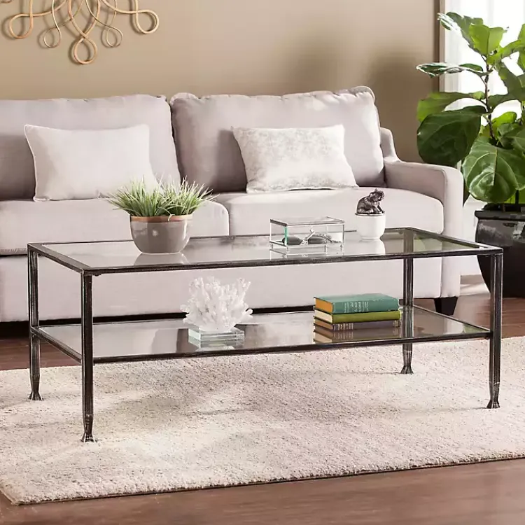 Coffee Tables-Kirklands Home Mara Glass and Metal Coffee Table Black