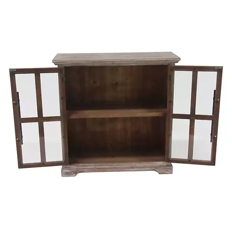 Cabinets & Sideboards-Kirklands Home Rustic Wood and Glass 2-Door Cabinet Tan