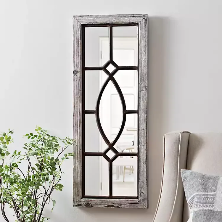 Decorative Mirrors-Kirklands Home White Distressed Panel Wall Mirror