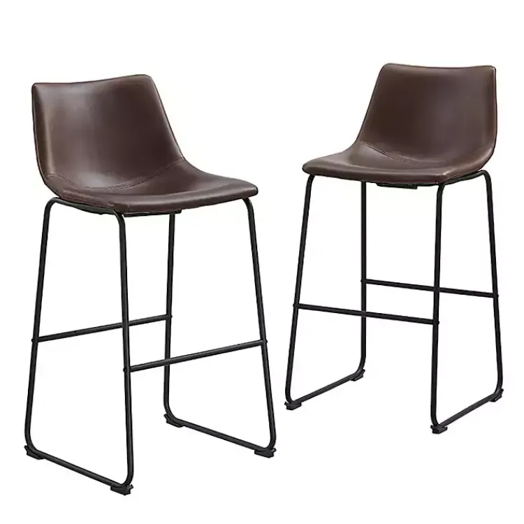 Bar Stools & Counter Height Stools-Kirklands Home Faux Leather Bar Stools, Set of 2 Brown