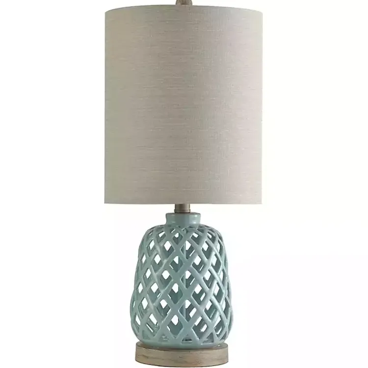 Table Lamps-Kirklands Home Powder Blue Open Weave Ceramic Table Lamp Ivory