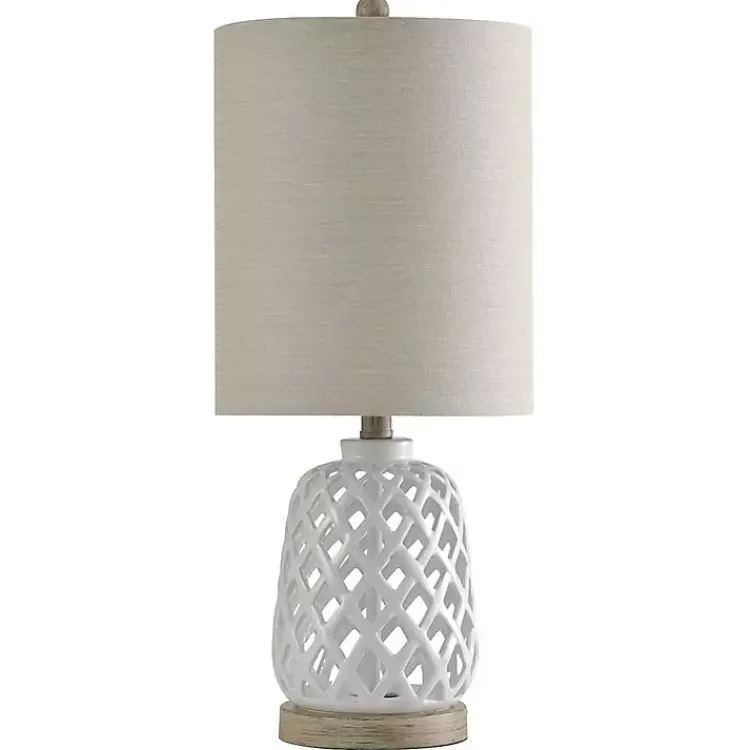 Table Lamps-Kirklands Home White Open Weave Ceramic Table Lamp Ivory