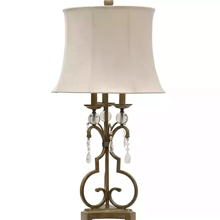 Table Lamps-Kirklands Home Gold Scrolled Candlestick Table Lamp Tan