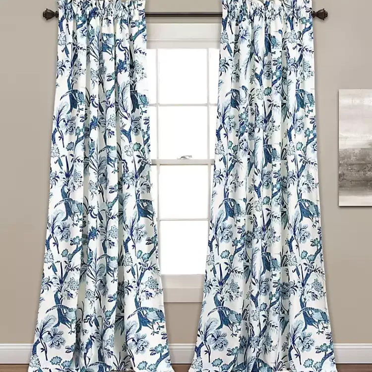 Curtains & Drapes-Kirklands Home Blue Dora Curtain Panel Set, 84 in.
