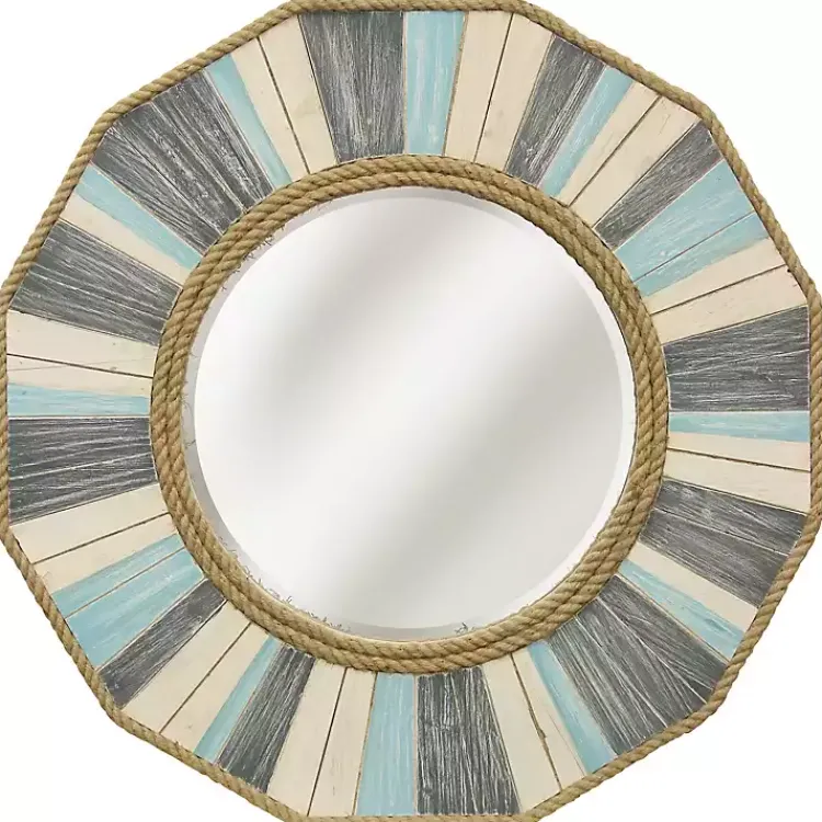 Decorative Mirrors-Kirklands Home Painted Nautical Rope Wood Framed Wall Mirror