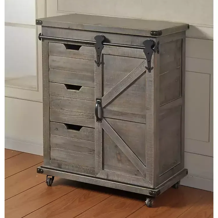 Cabinets & Sideboards-Kirklands Home Rustic Fir Wood Rolling Barn Door Cabinet Gray
