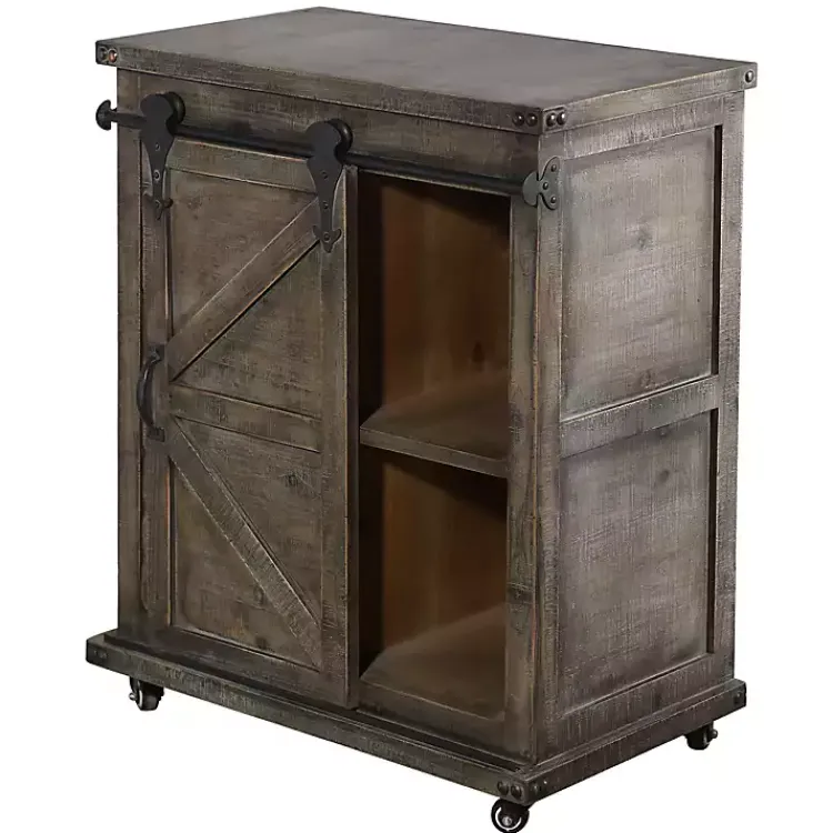 Cabinets & Sideboards-Kirklands Home Rustic Fir Wood Rolling Barn Door Cabinet Gray