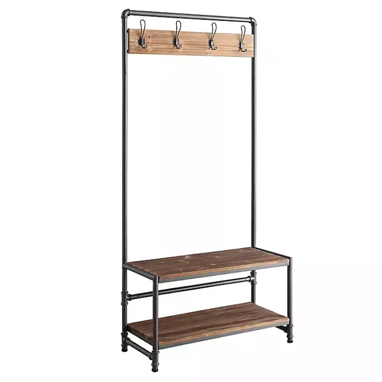Entryway Furniture-Kirklands Home Annalee Industrial Metal and Wood Hall Tree