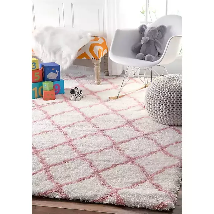 Area Rugs-Kirklands Home Pink and White Iliza Trellis Area Rug, 5x8