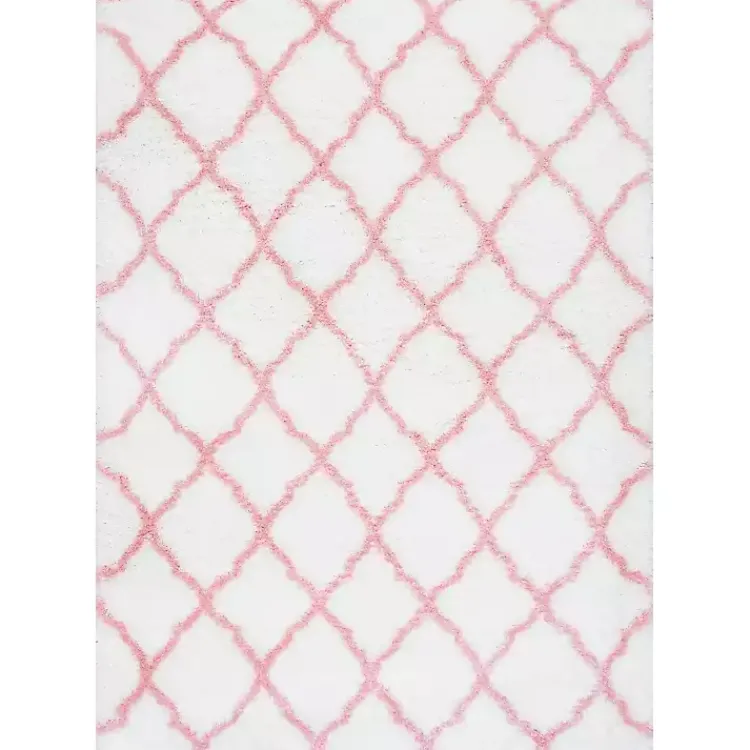Area Rugs-Kirklands Home Pink and White Iliza Trellis Area Rug, 5x8