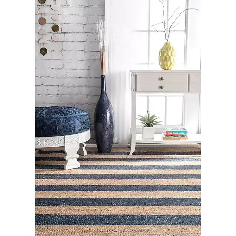 Area Rugs-Kirklands Home Blue and Natural Stripe Area Rug, 5x8