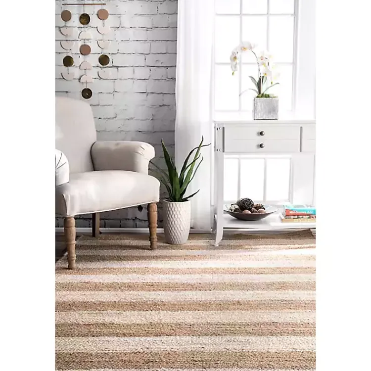 Area Rugs-Kirklands Home White Stripe Jute Area Rug, 5x8