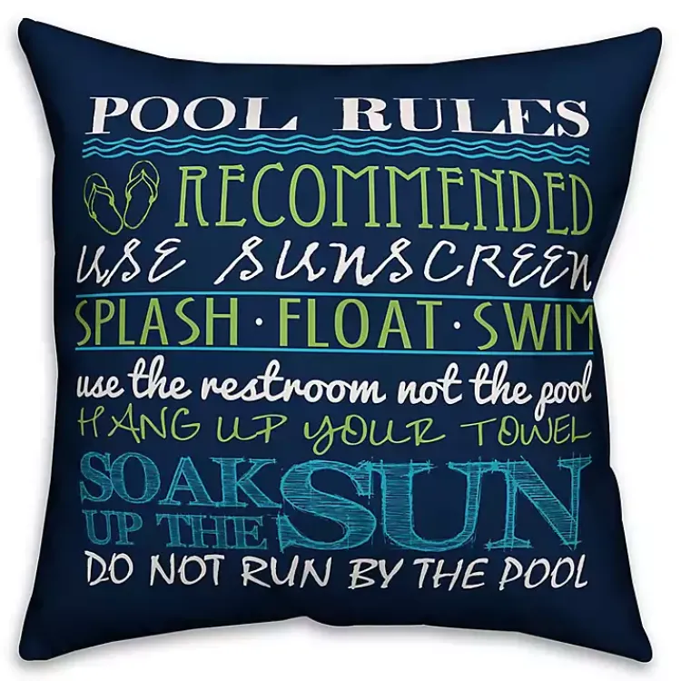 Outdoor Cushions & Pillows-Kirklands Home Navy Pool Rules Outdoor Pillow