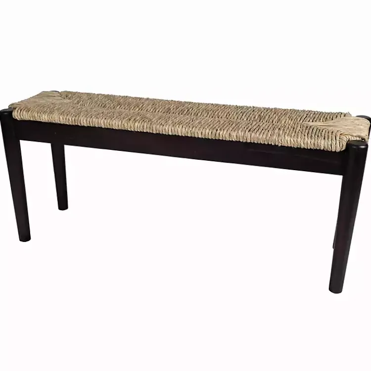 Benches & Ottomans-Kirklands Home Lola Seagrass and Wood Bench Black