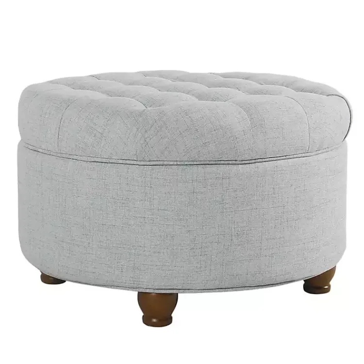 Benches & Ottomans-Kirklands Home Light Tufted Round Storage Ottoman Blue