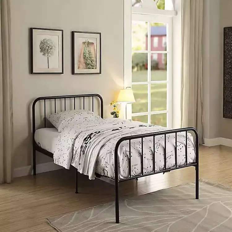 Beds & Headboards-Kirklands Home Metal Twin Bed in a Box Black