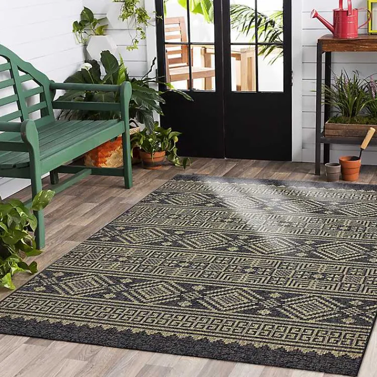 Outdoor Rugs-Kirklands Home Greek Key Sun Shower Outdoor Area Rug, 7x9