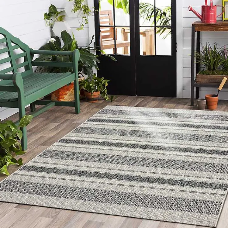 Outdoor Rugs-Kirklands Home Stripe Weave Sun Shower Outdoor Area Rug, 7x9 Gray