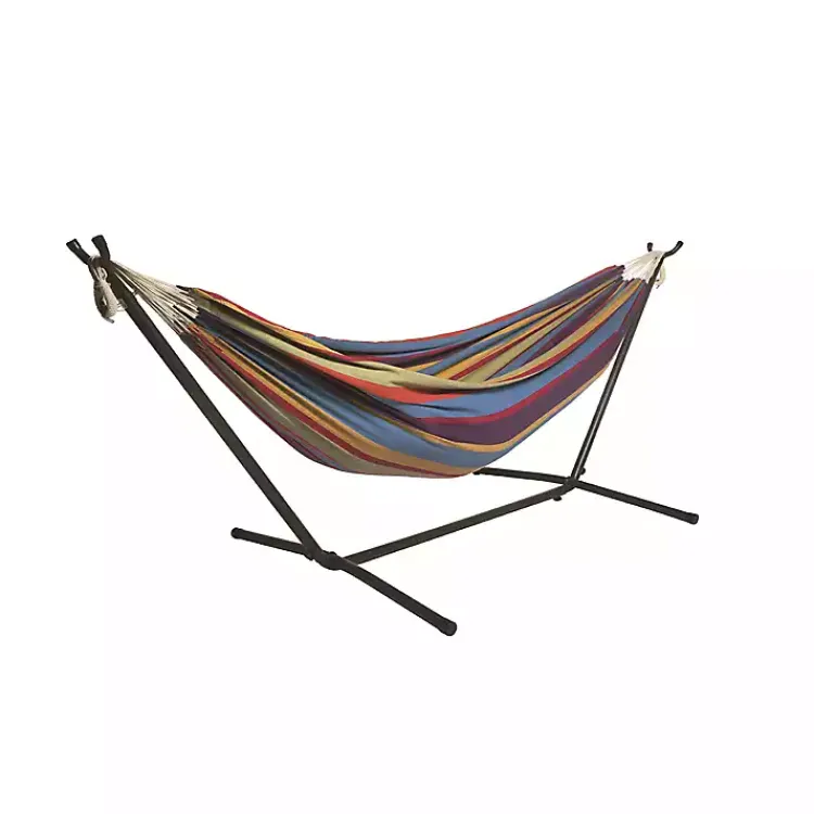 Outdoor Seating-Kirklands Home Rainbow Double Hammock with Stand and Carry Bag Multi