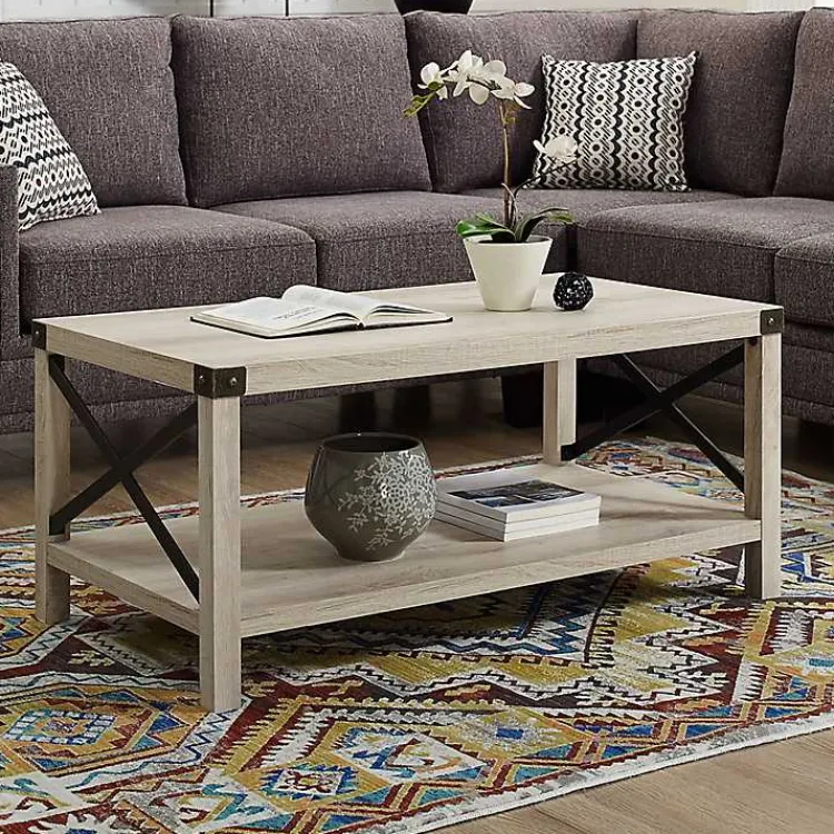 Coffee Tables-Kirklands Home Industrial X-Frame Coffee Table White