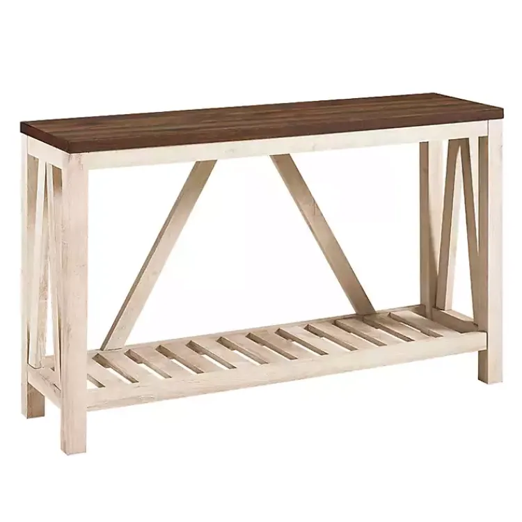 Console Tables-Kirklands Home Walnut and Whitewash A-Frame Console Table Ivory