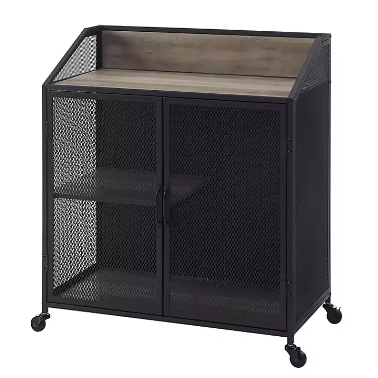 Cabinets & Sideboards-Kirklands Home Urban Mesh Door Rolling Bar Cabinet Gray
