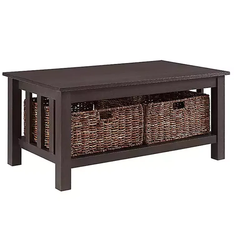 Coffee Tables-Kirklands Home Espresso Traditional Wooden Basket Coffee Table Brown