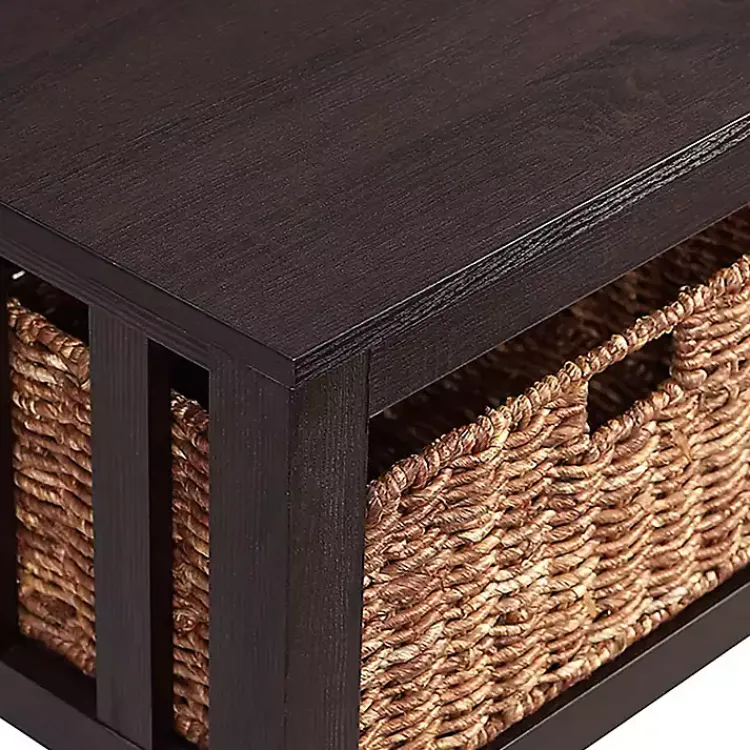Coffee Tables-Kirklands Home Espresso Traditional Wooden Basket Coffee Table Brown