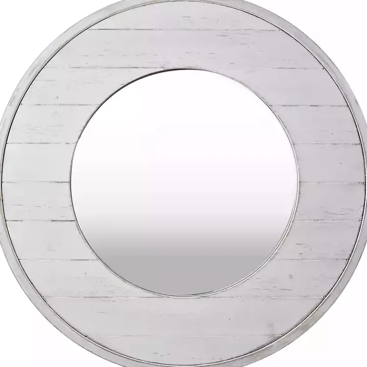 Decorative Mirrors-Kirklands Home Ellison Shiplap Round Wood Wall Mirror