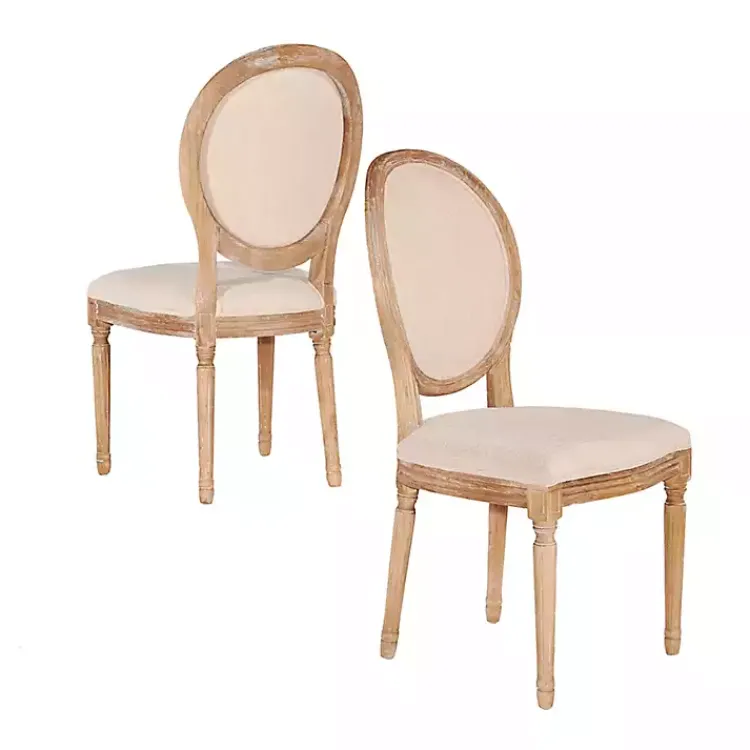 Dining Chairs-Kirklands Home Natural Oval Back Linen Dining Chairs, Set of 2 White