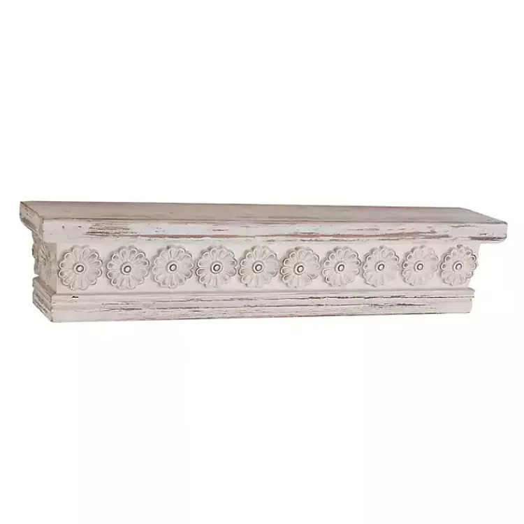 Shelves-Kirklands Home Ornate Farmhouse Wooden Wall Shelf, 28 in. White