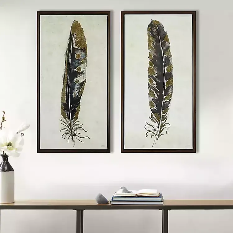 Framed Art-Kirklands Home Gilded Feathers Canvas Art Prints, Set of 2