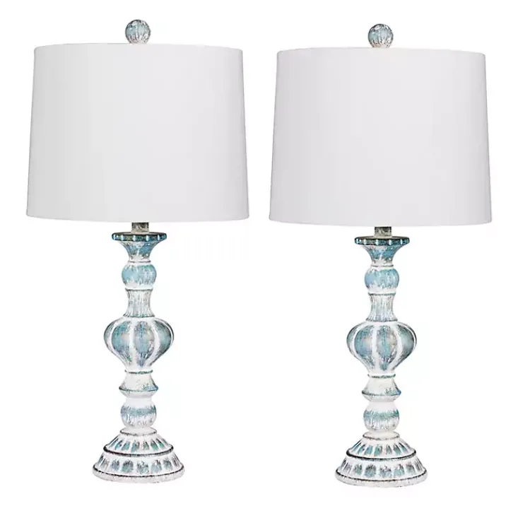 Table Lamps-Kirklands Home Antique Blue Candlestick Table Lamps, Set of 2
