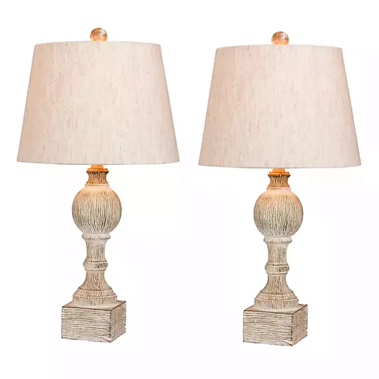 Table Lamps-Kirklands Home Distressed Candlestick Table Lamps, Set of 2 White