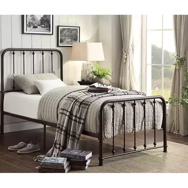 Beds & Headboards-Kirklands Home Metal Slat Bronze Twin Platform Bed Black