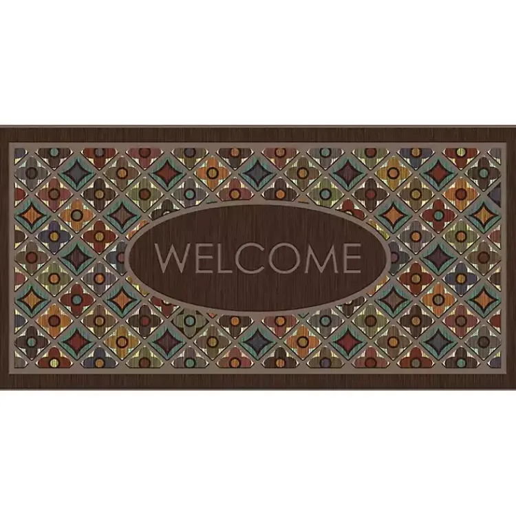 Doormats-Kirklands Home Flowery Tiles Entry Doormat Brown